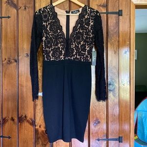 Black and nude lace cocktail dress NWT